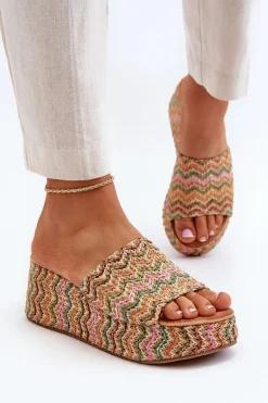 Damskie Klapki Na Koturnie Beżowe Vanarila