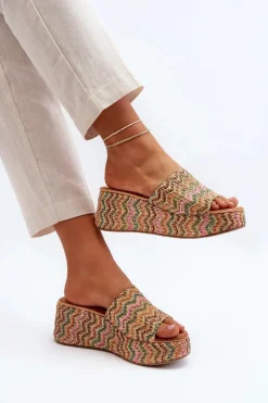 Damskie Klapki Na Koturnie Beżowe Vanarila