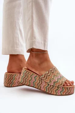 Damskie Klapki Na Koturnie Beżowe Vanarila