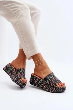 Damskie Klapki Na Koturnie Czarne Vanarila