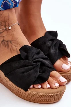 Damskie Klapki Na Koturnie Czarne Calama