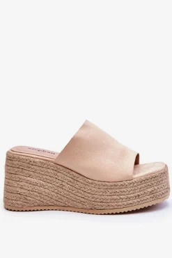 Damskie Klapki Na Koturnie I Platformie Beżowe Ysabel