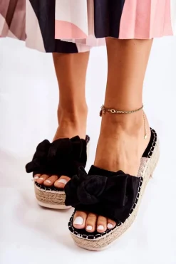 Damskie Klapki Na Koturnie Z Kokardą Czarne Tayla