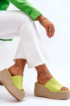 Damskie Klapki Na Koturnie I Platformie Limonkowe Ysabel
