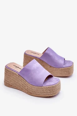Damskie Klapki Na Koturnie I Platformie Fioletowe Ysabel