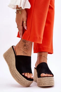 Damskie Klapki Na Koturnie I Platformie Czarne Ysabel