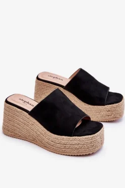 Damskie Klapki Na Koturnie I Platformie Czarne Ysabel