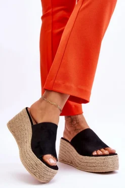 Damskie Klapki Na Koturnie I Platformie Czarne Ysabel