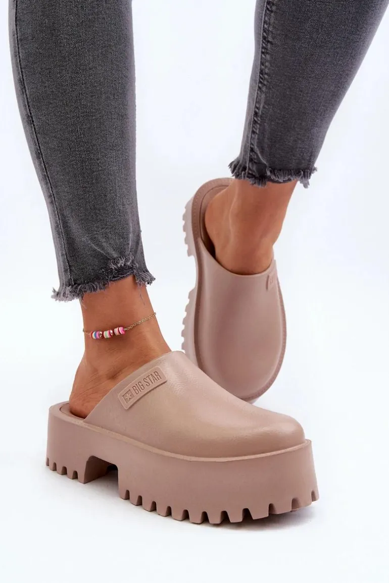 Damskie Klapki Na Masywnej Podeszwie Big Star NN274016 Beżowe