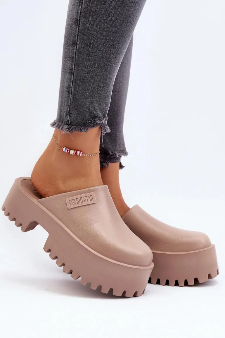 Damskie Klapki Na Masywnej Podeszwie Big Star NN274016 Beżowe