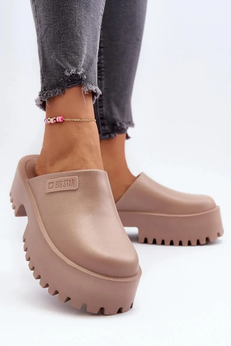 Damskie Klapki Na Masywnej Podeszwie Big Star NN274016 Beżowe