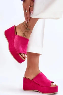 Damskie Klapki Na Masywnej Platformie Fuksja Martina