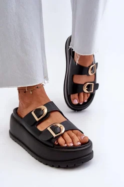 Damskie Klapki Na Masywnej Platformie Czarne Mililena