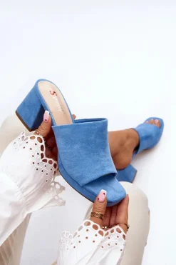 Damskie Klapki Na Obcasie Niebieskie Bralya