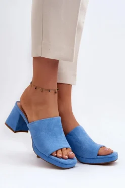 Damskie Klapki Na Obcasie Niebieskie Bralya