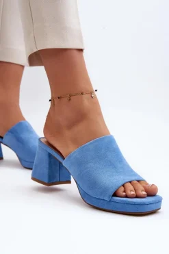 Damskie Klapki Na Obcasie Niebieskie Bralya