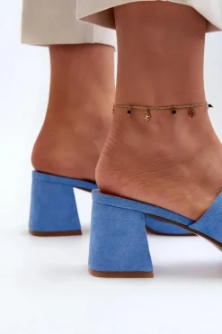 Damskie Klapki Na Obcasie Niebieskie Bralya