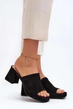 Damskie Klapki Na Obcasie Czarne Bralya