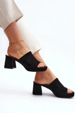 Damskie Klapki Na Obcasie Czarne Bralya