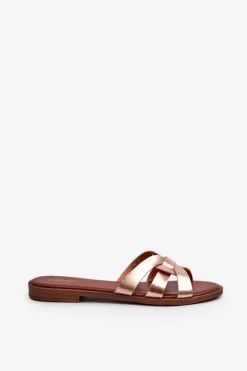 Damskie Klapki Na Płaskim Obcasie Z Eko Skóry Złote Rosalini