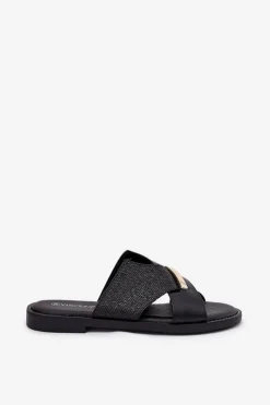 Damskie Klapki Na Płaskim Obcasie Z Ozdobnym Detalem Vinceza 17385 Czarne