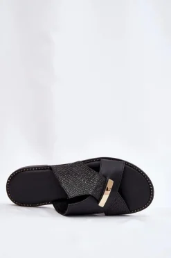 Damskie Klapki Na Płaskim Obcasie Z Ozdobnym Detalem Vinceza 17385 Czarne