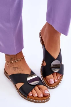 Damskie Klapki Na Płaskim Obcasie Czarne Kenley