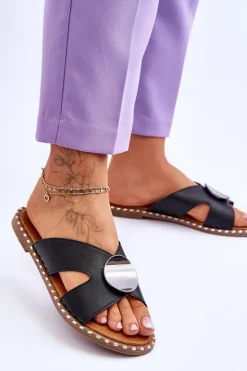 Damskie Klapki Na Płaskim Obcasie Czarne Kenley