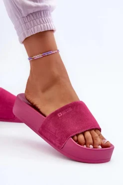 Damskie Klapki Na Platformie Zamszowe Big Star NN274A672 Fuksja