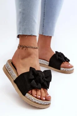 Damskie Klapki Na Platformie Z Kokardą Czarne Aflia