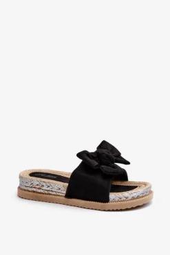 Damskie Klapki Na Platformie Z Kokardą Czarne Aflia