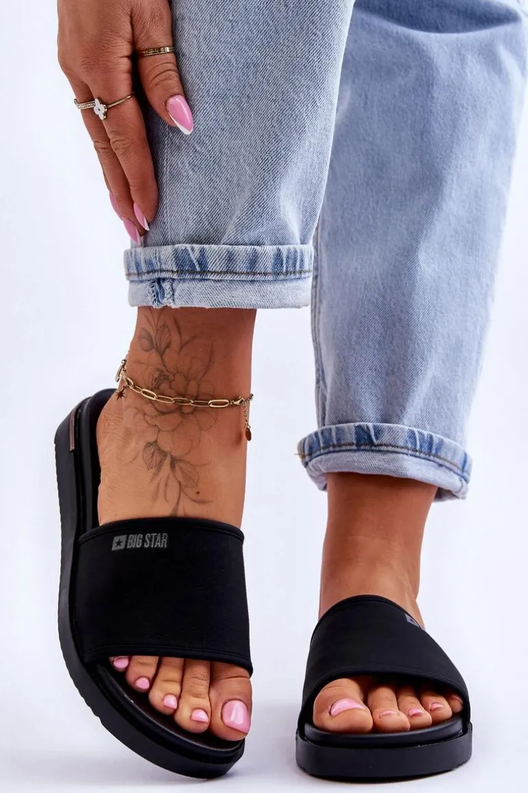 Damskie Klapki Na Platformie Big Star LL274930 Czarne