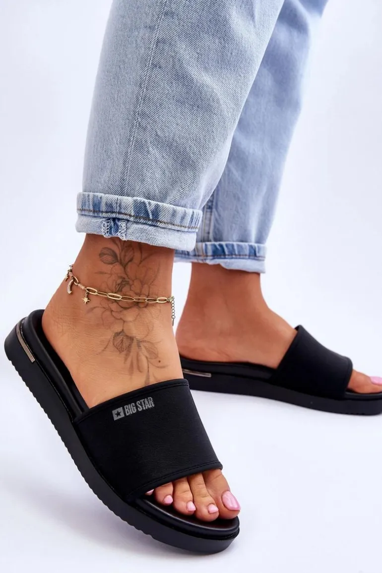 Damskie Klapki Na Platformie Big Star LL274930 Czarne