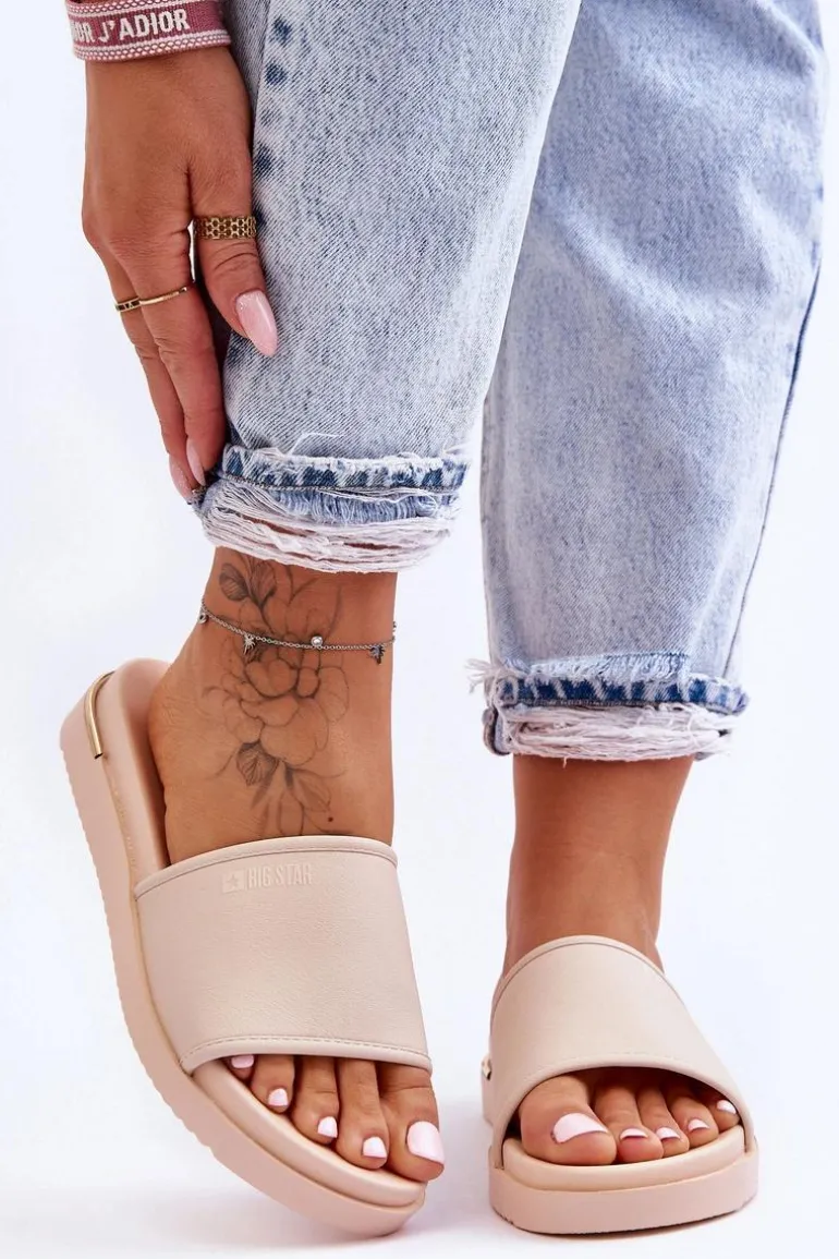 Damskie Klapki Na Platformie Big Star LL274933 Beżowe