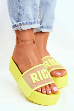 Damskie Klapki Na Platformie Żółte RICH