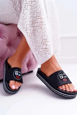 Damskie Klapki Na Platformie S.Barski 802-10 Czarne