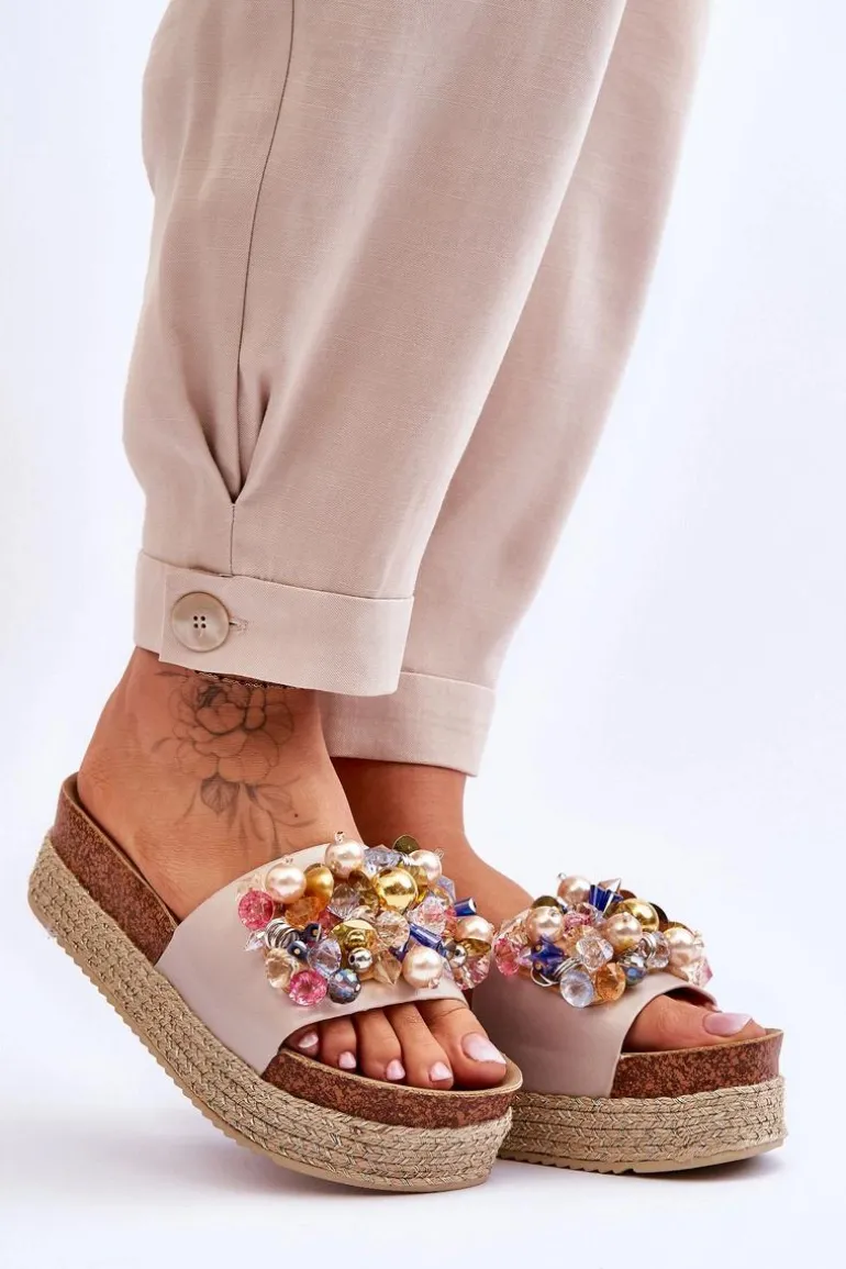 Damskie Klapki Na Platformie S.Barski KV-578-1 Nude