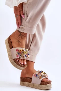 Damskie Klapki Na Platformie S.Barski KV-578-1 Nude