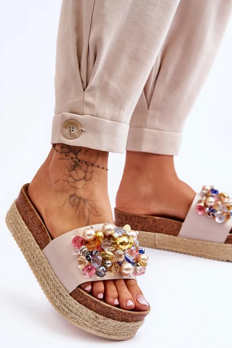 Damskie Klapki Na Platformie S.Barski KV-578-1 Nude