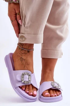 Damskie Klapki Na Platformie Z Ozdobą Fioletowe Beneca