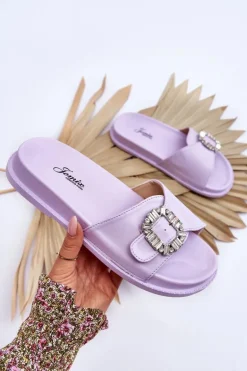 Damskie Klapki Na Platformie Z Ozdobą Fioletowe Beneca