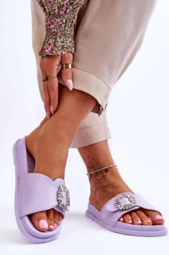 Damskie Klapki Na Platformie Z Ozdobą Fioletowe Beneca