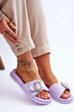 Damskie Klapki Na Platformie Z Ozdobą Fioletowe Beneca