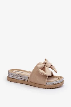 Damskie Klapki Na Platformie Z Kokardą Beżowe Aflia