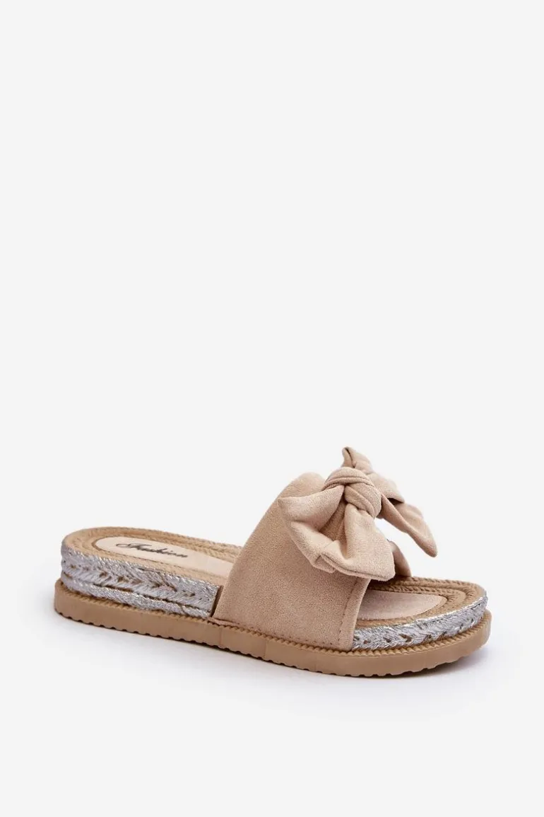 Damskie Klapki Na Platformie Z Kokardą Beżowe Aflia