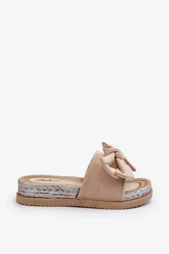 Damskie Klapki Na Platformie Z Kokardą Beżowe Aflia