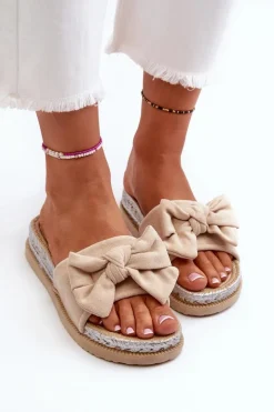 Damskie Klapki Na Platformie Z Kokardą Beżowe Aflia