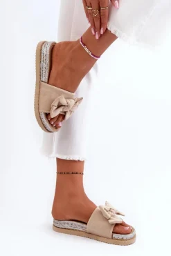 Damskie Klapki Na Platformie Z Kokardą Beżowe Aflia