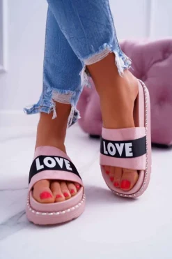 Damskie Klapki Na Platformie Z Dżetami Love Różowe MoreLove