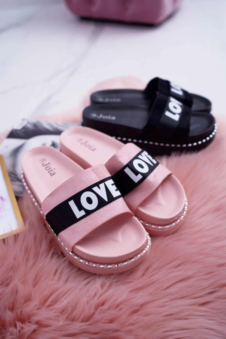 Damskie Klapki Na Platformie Z Dżetami Love Różowe MoreLove